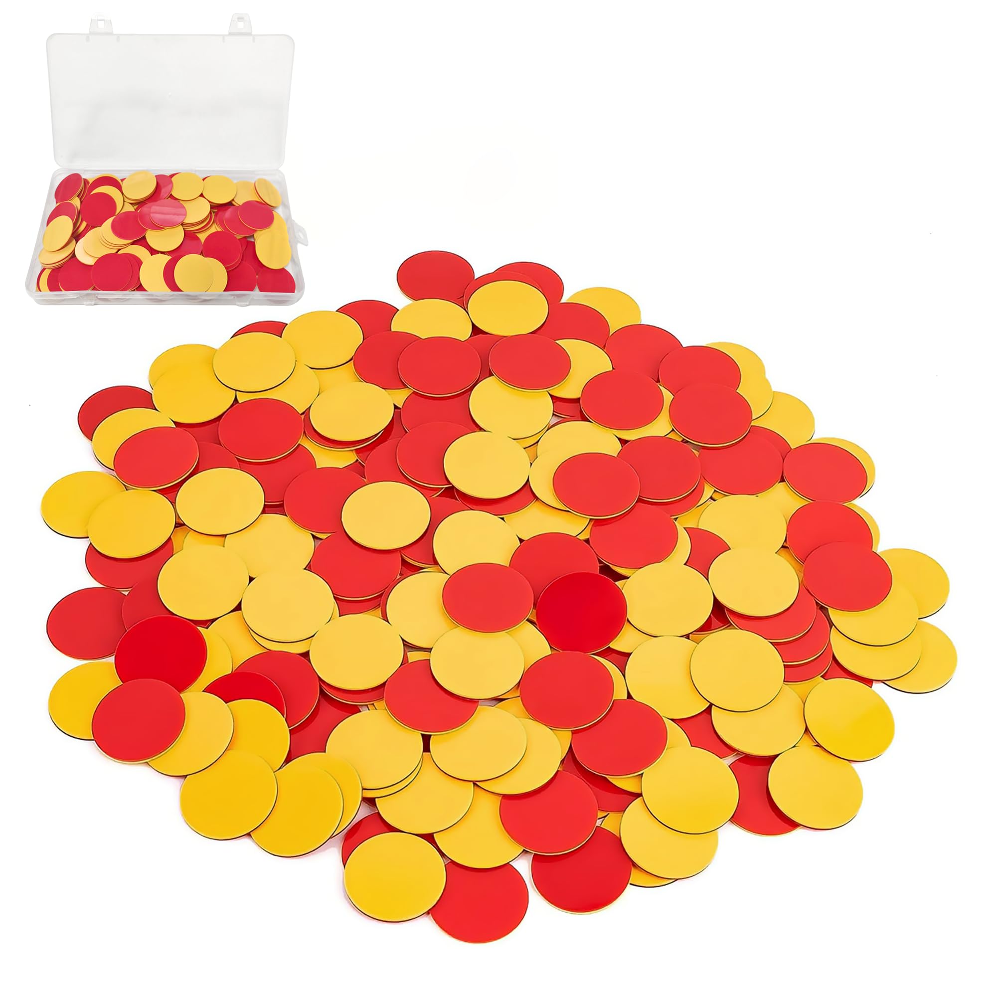 200pcs Two Colours Plastic Counters with Box, Double Sided Counter for Maths Sessions Counting Games Bingo Activities and Place Value Tasks Great Counters for Maths Support, Red and Yellow (200)