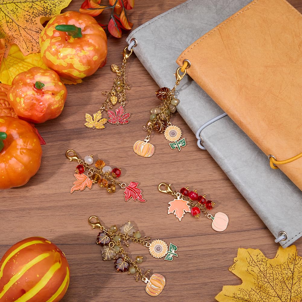 SUNNYCLUE 8Pcs Thanksgiving Book Markers Book Chain Bookmark Travelers Notebook Charm Maple Leaf Pumpkin Sunflower Charms Lobster Clip Charms Bookmarks for Book Lovers Women Teacher Readers Gifts - Image 4