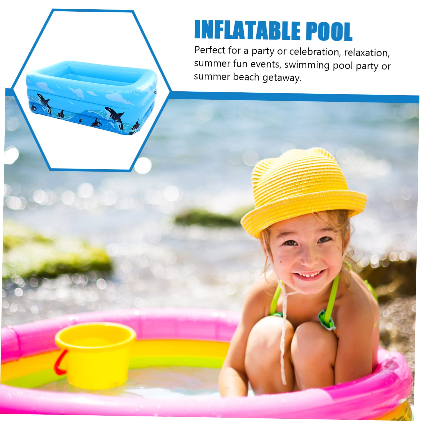 Piscina Hinchable Infantil de PVC Azul para Niños Decoracion Verano