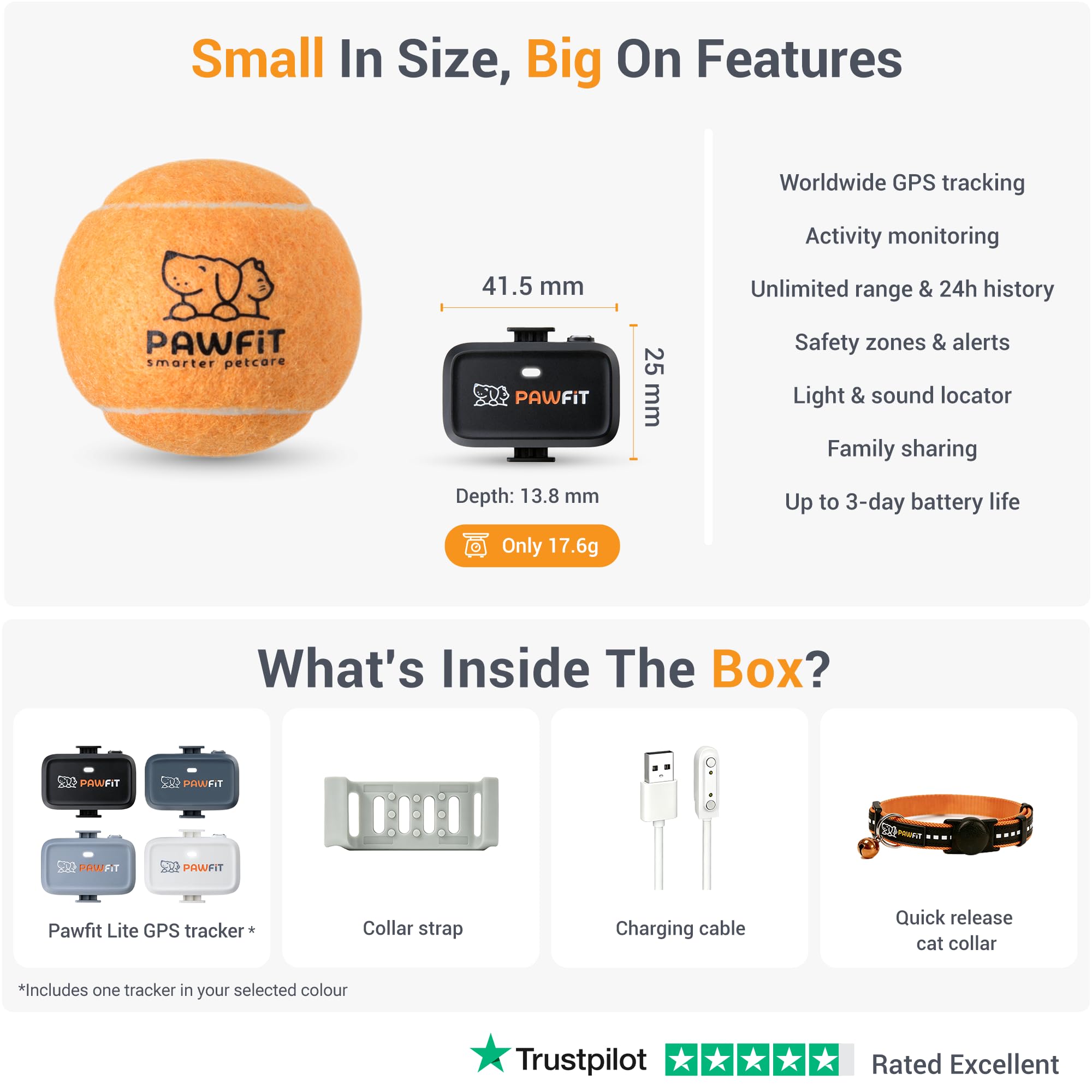 Pawfit Lite - Rastreador GPS 4g para gatos | Diseño ultra pequeño (<18g) | Seguimiento en tiempo real | Monitoreo de actividad | Historial de ubicaciones | Alcance ilimitado | Collar de seguridad