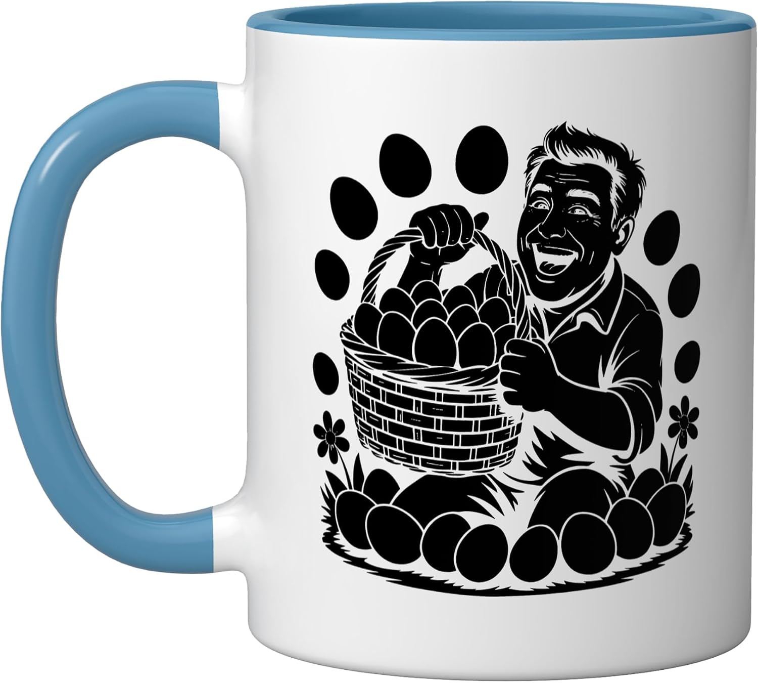 Easter Egg Hunt Dad Bunny Silhouette Family Holiday Ceramic Mug, Blue/White, 11oz