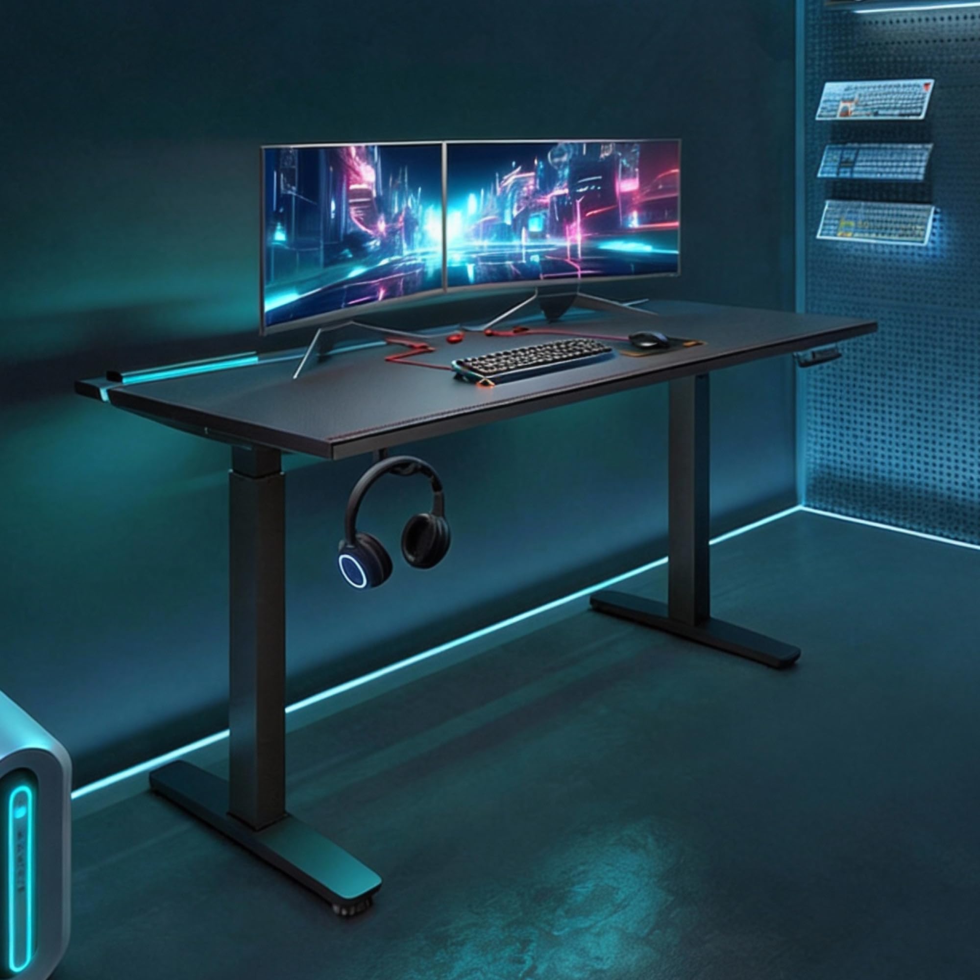 FLEXISPOT Scrivania Gaming Regolabile in Altezza 120x70 cm, Doppio Motore, Illuminazione LED, Gestione Cavi, Portata 120 kg, Piano a 5 Strati, Nero