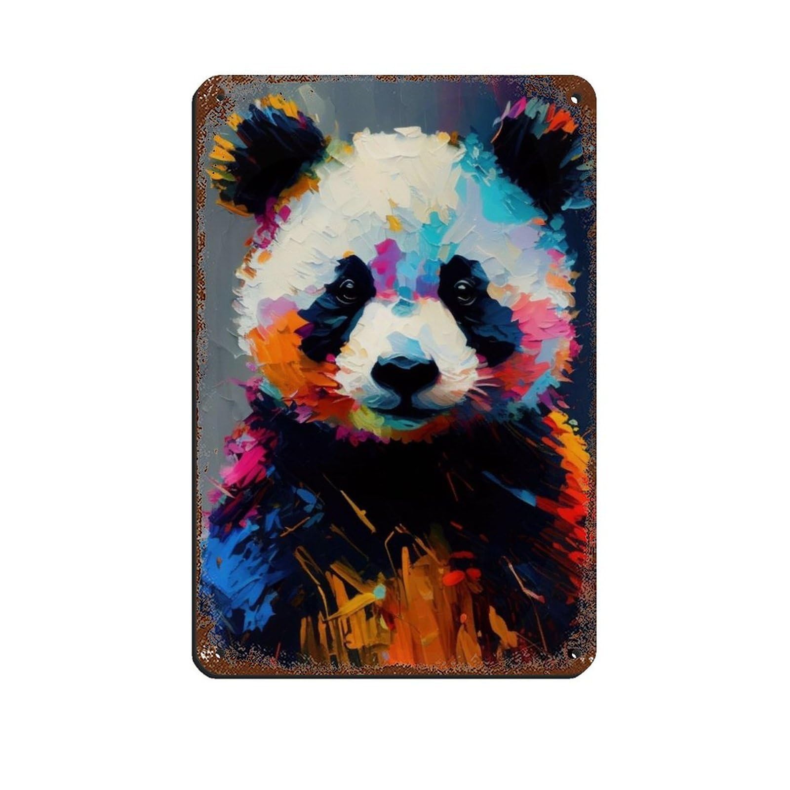 Panda Oil Painting Poster Retro Poster Metal Tin Sign Chic Art Retro Iron Painting Bar People Cave Cafe Family Garage Poster Wall Decoration 8x12inch(20x30cm)
