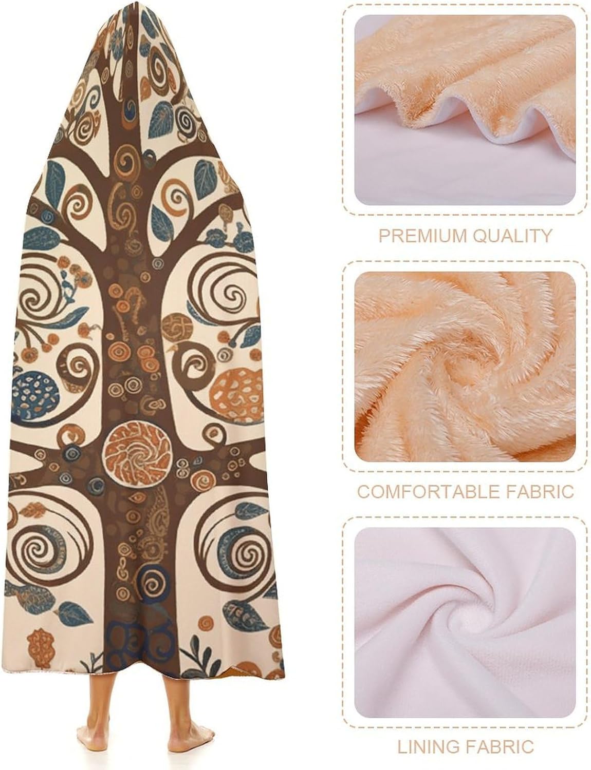 Tree of Life Wearable Hooded Blanket, Ultra Soft Arctic Velvet Cape Cloak Unisex - Cozy Wearable Blanket
