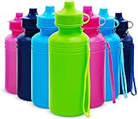 4E's Novelty 12-Pack 18oz Squeeze Water Bottles for Kids - Neon Colors, BPA-Free Reusable Sports Bottles, Party Favors & Teacher Gifts