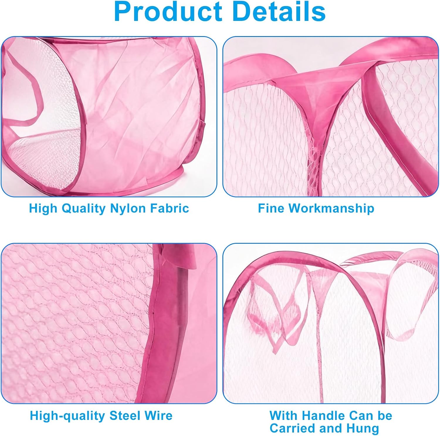 2 Pcs Yellow and Pink Foldable Pop-Up Laundry Hamper image 3