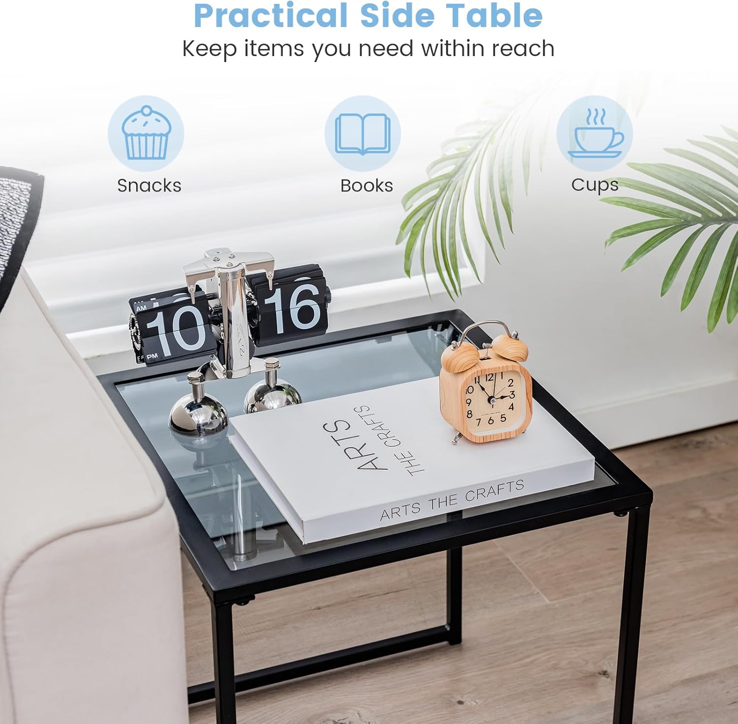 Giantex 17” Square Outdoor Side Table with Metal Frame, Indoor Small Tempered Glass End Table for Bistro, Patio, Living Room, Porch, Deck, Garden, Poolside, Easy Assembly