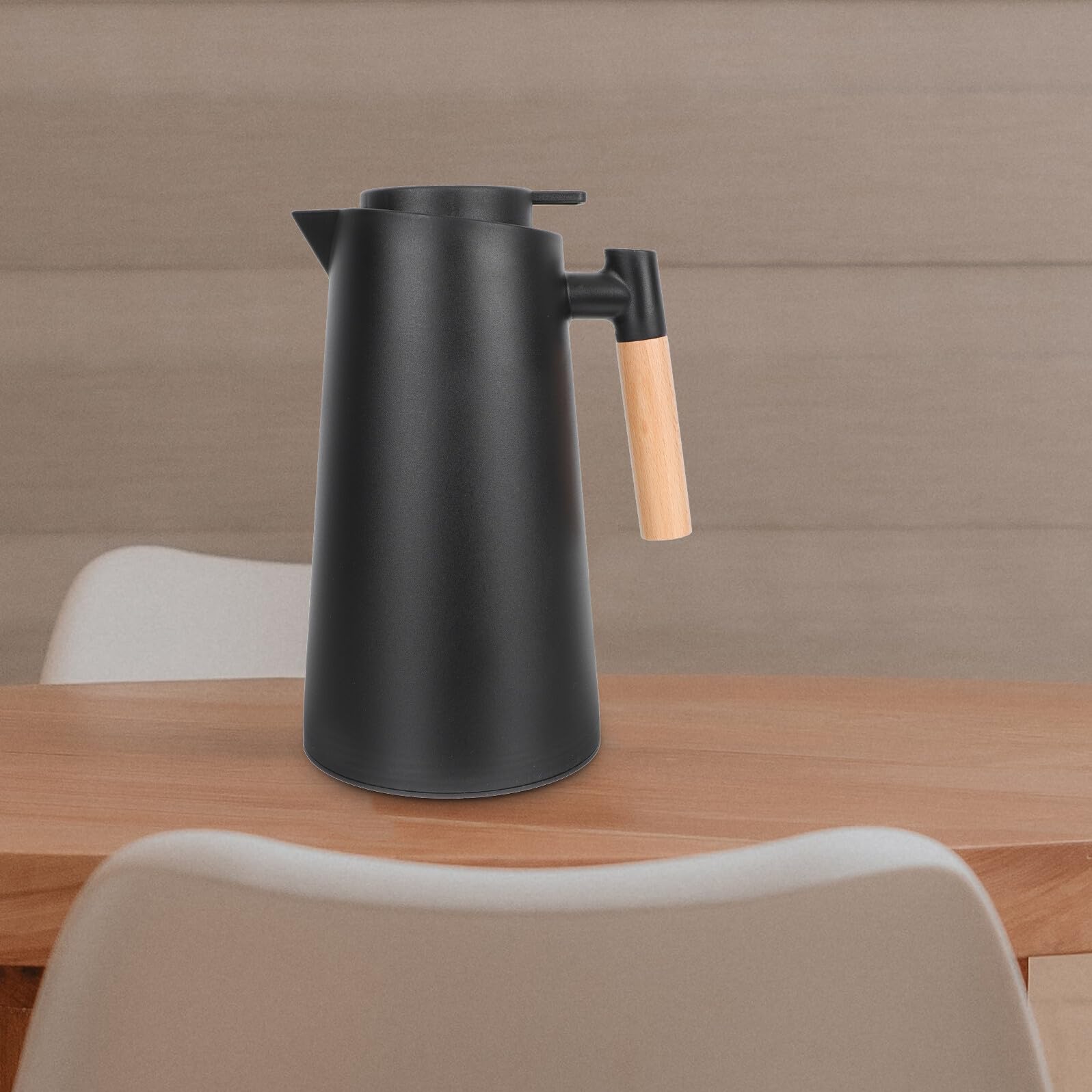 Homoyoyo Isolierte Kaffeekanne mit Holzgriff Vakuum Wasserkocher aus Glas Warmhaltekanne für Zuhause Büro und Outdoor