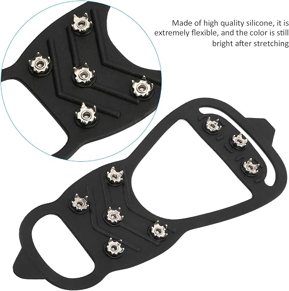 Ice Snow Grips for Shoes and Boots, Non Slip Spikes Shoe Cover with 8 Steel Studs Crampons, Walk Traction Cleats for Hiking Mountaineering Skiing Winter Sports(L)