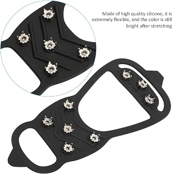 Ice Snow Grips for Shoes and Boots, Non Slip Spikes Shoe Cover with 8 Steel Studs Crampons, Walk Traction Cleats for Hiking Mountaineering Skiing Winter Sports(L)