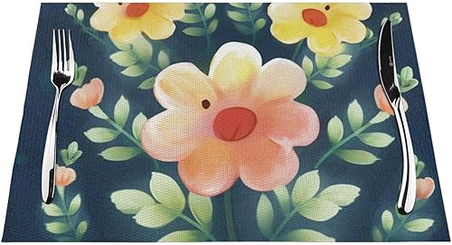 Miniatura 7 de 6 PCS PVC Placemats Set Place Mats Happy Flower Non-Slip Weave Place Mats 12" x 18" Farmhouse Table Mat Set for Family Dinners Wedding Parties