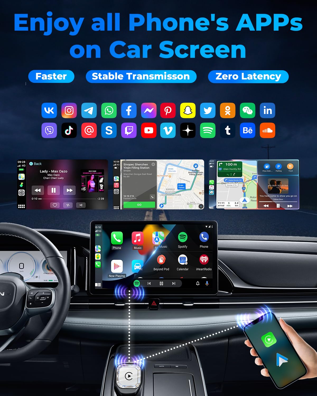 Wireless Carplay Adapter, 2026 Upgraded Mini Bluetooth Carplay Adapter for iPhone & Android Auto Compatible Cars (Black) - 4