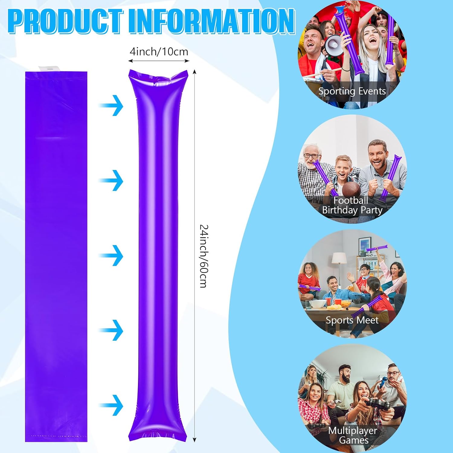 50 Pcs Thunder Sticks Thicken Sporting Cheerleading Team Sticks Cheering Sticks Plastic Clapper Inflatable Noise Makers Sporting Cheers Basketball Football Events Dance Party (Purple) image 2