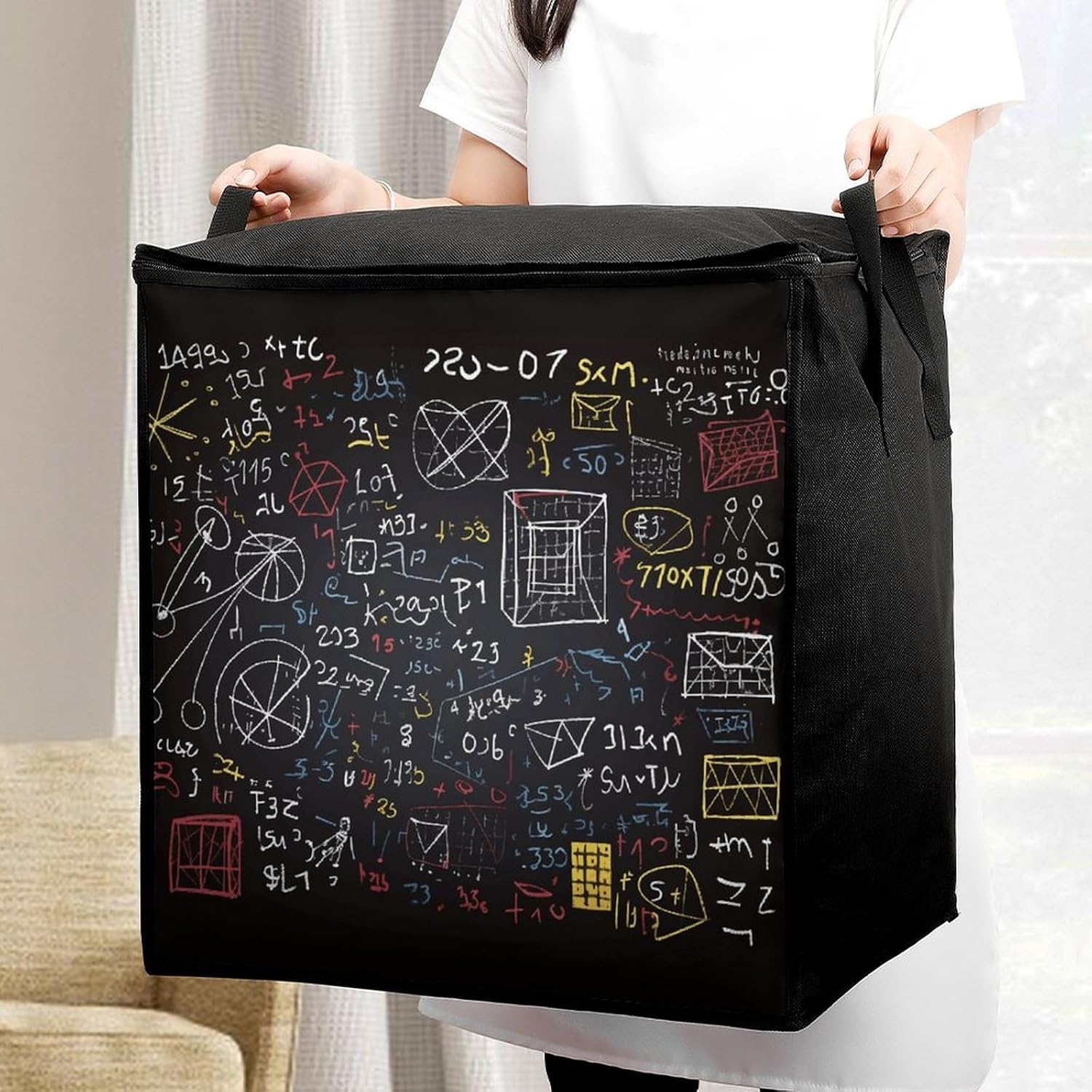Mathematics And Physics Storage Bag with Zippers And Handle Extra Large Bedding Comforter Storage Bag Foldable Blanket Storage Bags Fabric Moving Bags for Closet Organizer (70L)