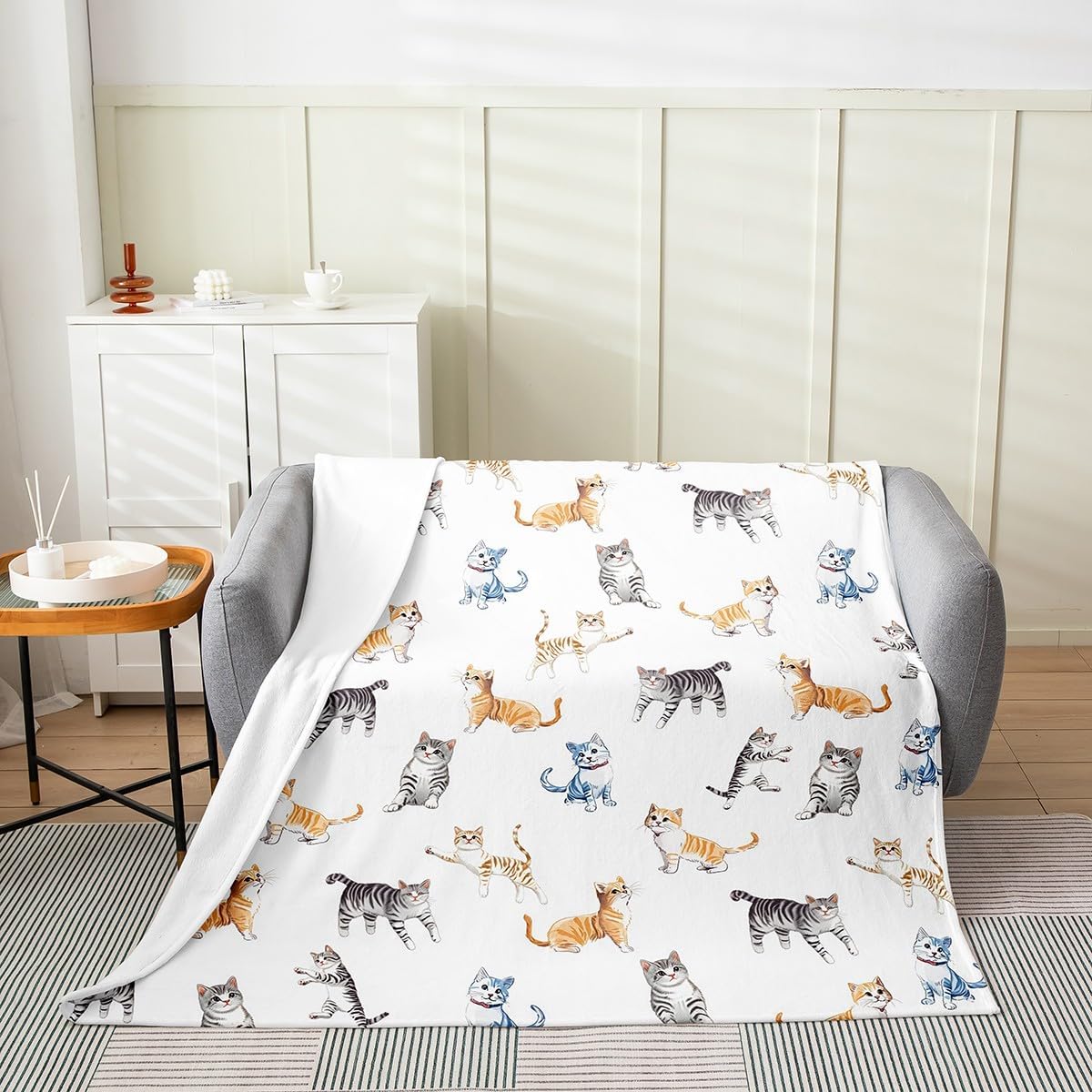 Erosebridal Cats Throw Blanket Queen 90x90 inch for Kids Boys Girls,Cartoon Cat Fleece Flannel,Cute Kitten Bed Blanket,Pets Animal Soft Warm for Bedroom