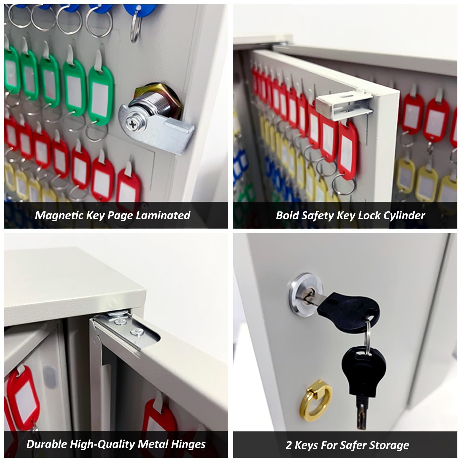 Armario de almacenamiento de llaves de metal resistente con cerradura para montar en la pared, con llavero marcable, ideal para escuelas inmobiliarias, fábricas y ventas de automóviles