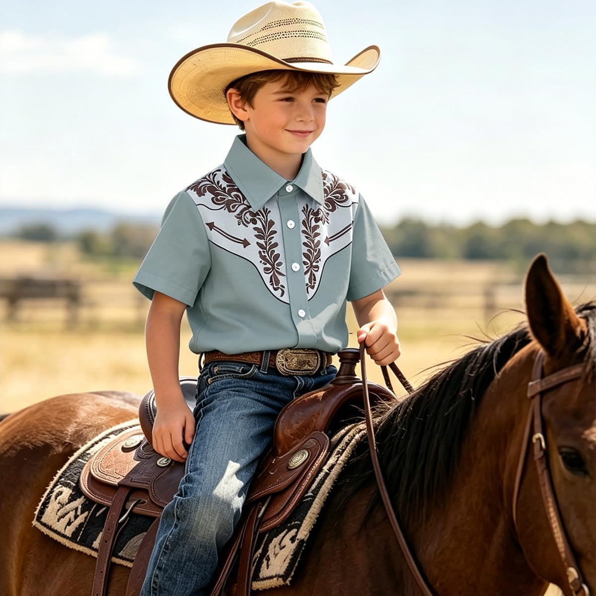CM C&M WODRO Toddler Baby Boy Western Button Down Shirt Kid Vintage Cowboy Rodeo T-Shirt Country Short Sleeve Summer Clothes