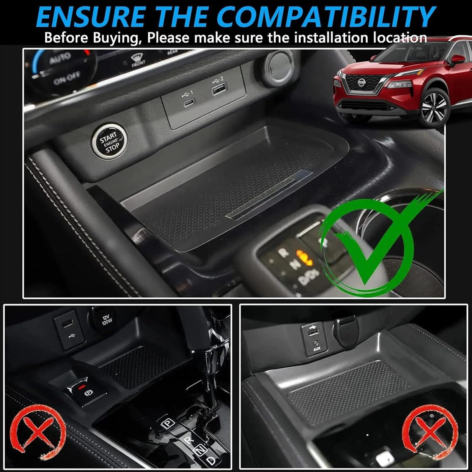Cargador De Coche Inalámbrico para Nissan X-Trail Rogue S,SV,SL,2021-2023 Cargador De Teléfono Inalámbrico para Coche Panel De Consola Central Cargador Inalámbrico para Todos Los Teléfonos Qi