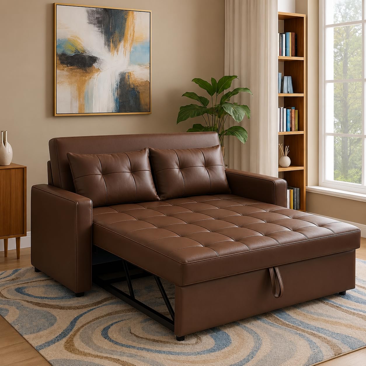 Casaliving Treshta 2 Seater Pull-Out Leatherette Fabric Sofa Cum Bed Sofa Set for Living Room (Brown Fabric Color) Leatherette Fabric Sofa Set for Living Room Sofa Cum Bed-image-40