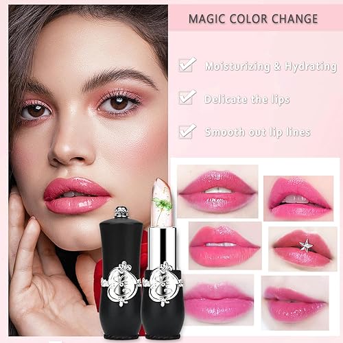 Miniatura 6 de firstfly Paquete de 6 lápices labiales Crystal Flower Jaly, bálsamo labial nutritivo de larga duración, hidratante para labios, cambio de color,