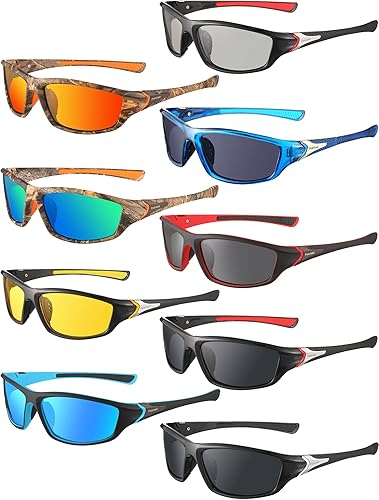 Konohan 9 pares de lentes de sol deportivos polarizados para hombre, lentes de sol tácticos, para conducir, correr y para hombre