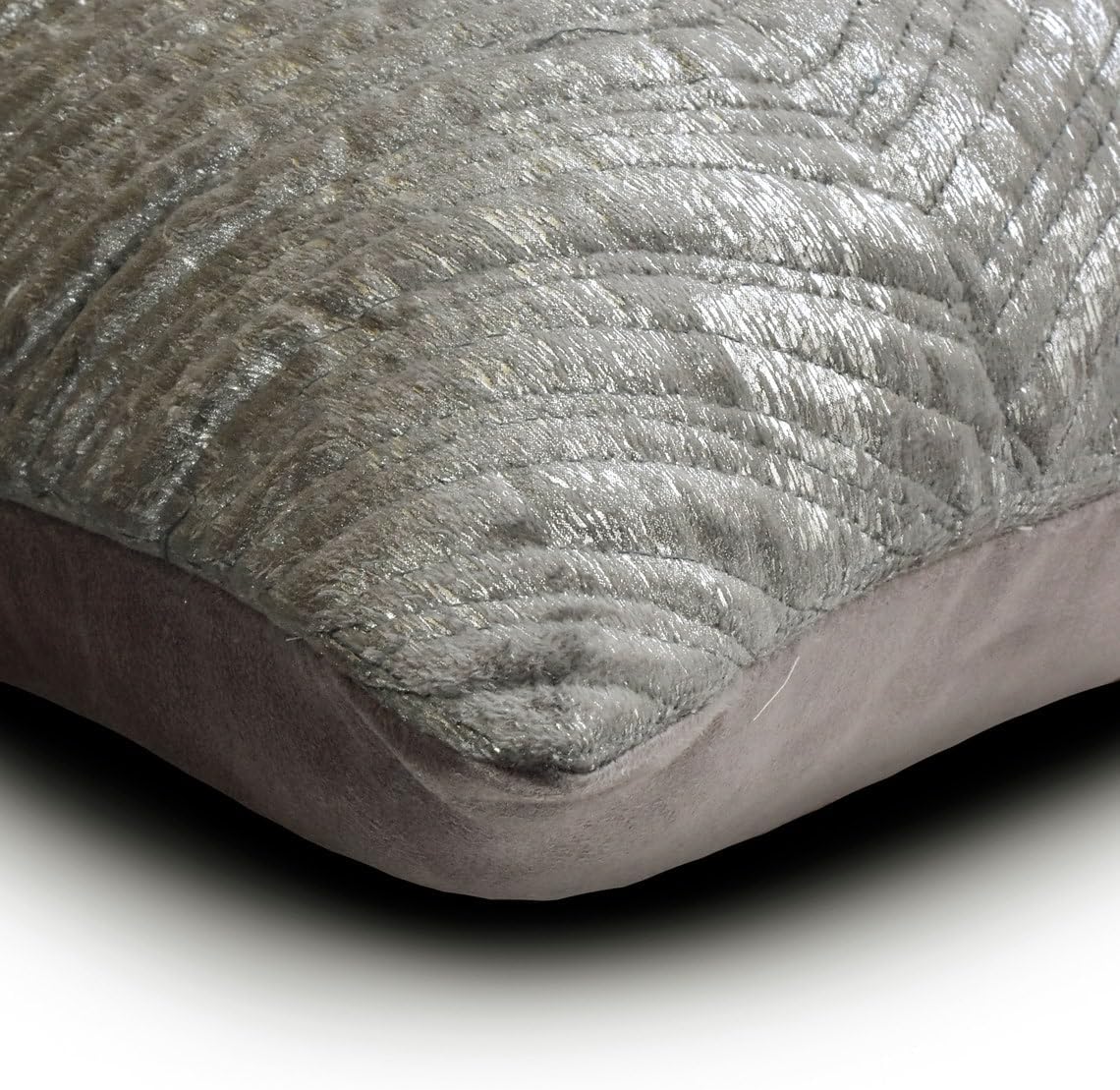 The HomeCentric Decorative Pillow Covers Silver & Grey 16"x16" (40x40 cm) Jacquard Chevron, Foil, Quilted Cushion Covers for Sofa, Geometric Modern - Shimmering Vortex