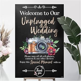 Unplugged Wedding Ceremony Sign; Size 24x18, 36x24, 48x36 Wedding Decorations, Chalkboard Wedding Ceremony Poster Signs, Wall Hanging Chalkboard Wedding Sign, Wedding Welcome Sign, Unplugged Sign