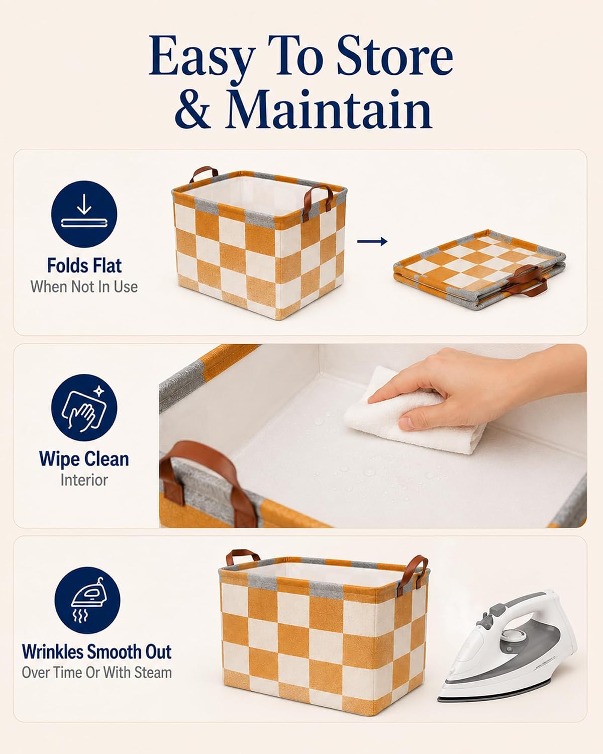 Waterproof Storage Basket with Handles Collapsible Storage Bin (Checkboard) | Cube Shelf Organizer • Toy & Clothes Storage • Nursery Essentials • Closet Organization • Decorative Home Storage