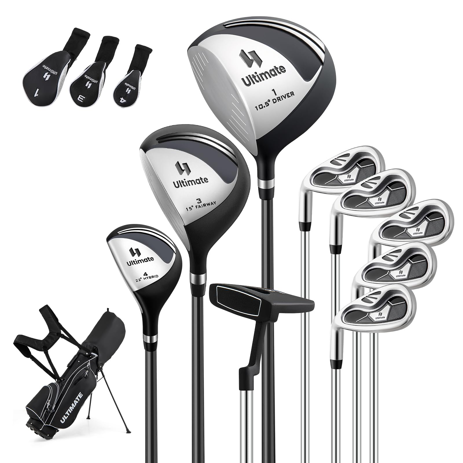 COSTWAY Golfschläger Set Herren, 9 teiliges Golfset linkshändig mit Golftasche & Regenhaube, Golfschlägersätze mit Putter, Driver & Fairway & Hybrid & Eisen, Komplettes Golf Set