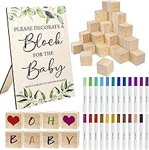 75 Piece Baby Shower Game Signs Set, Includes 50 DIY Wooden Cubes, 24 Acrylic Paint Markers and 1 Game Sign, 35 mm Wooden Blocks for Crafts, Natural Carving Blocks for DIY, Painting, Crafts