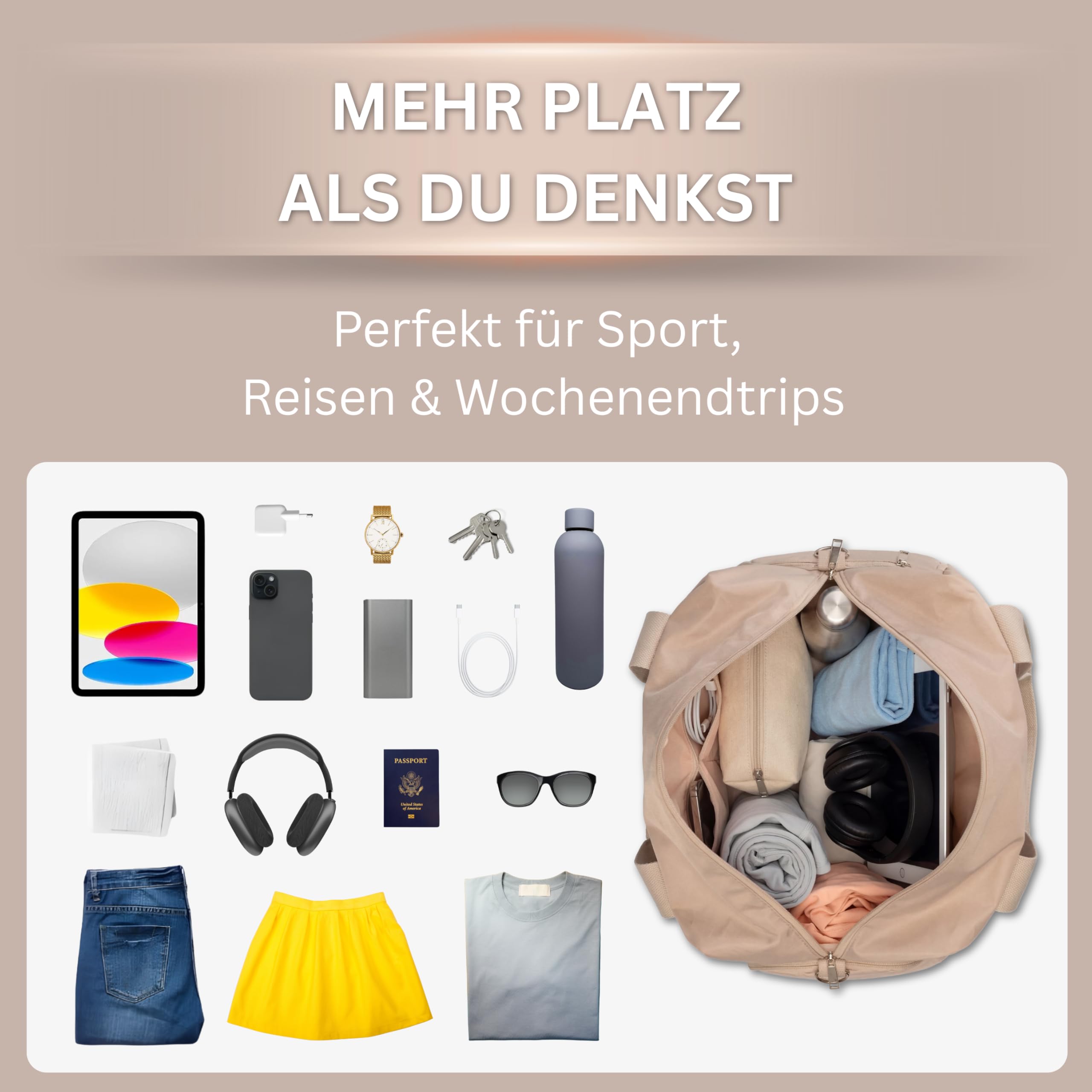 Handgepäck Tasche 40x30x20, 20L Ryanair Handgepäck fürs Flugzeug, Gym Tasche, Ryan Airlines Bag, Weekender Damen, Reisetasche, Travel Bag