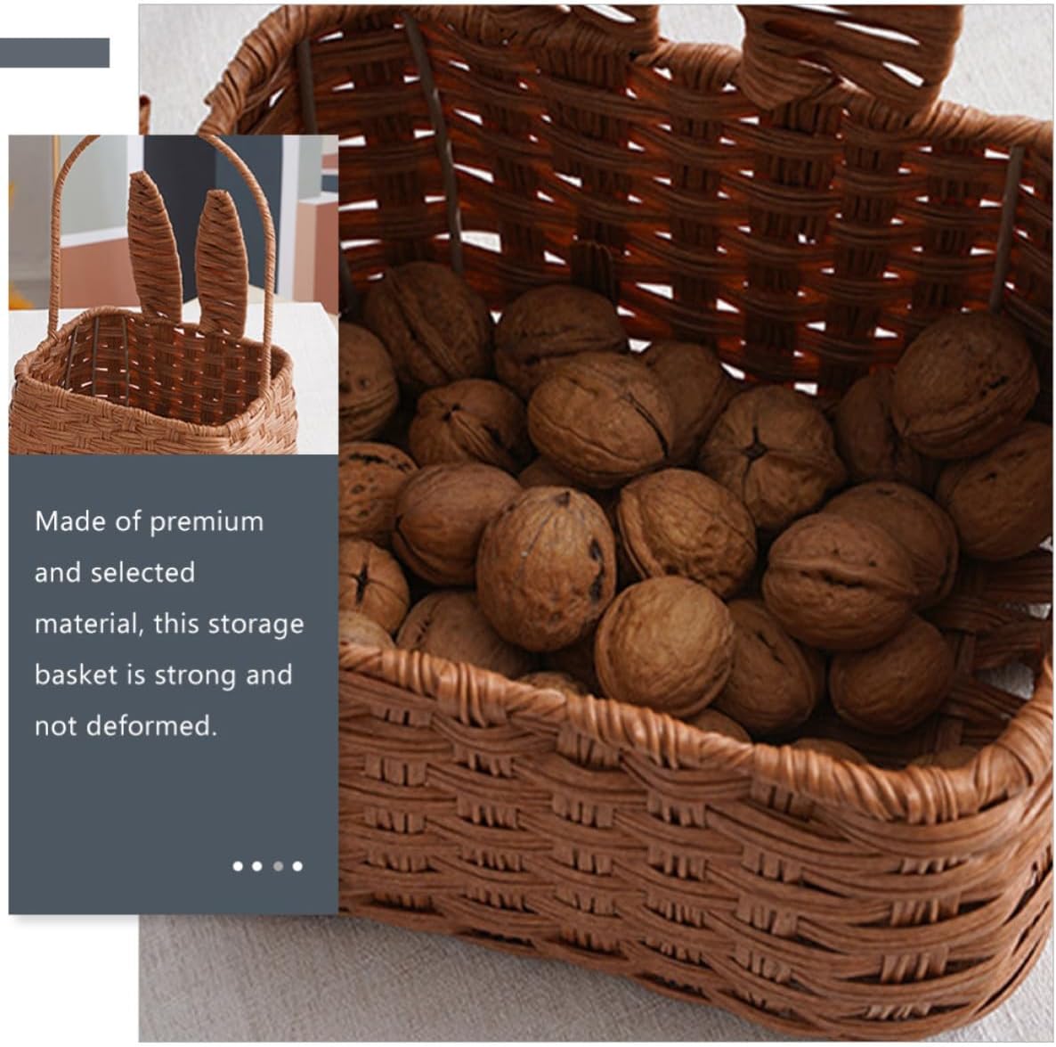 Handmade Bunny Shape Storage Basket, Rattan Metal Home Organizer image 4