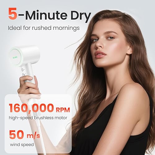 Miniatura 2 de Secador de pelo, 160,000 rpm, secador iónico de alta velocidad para secado rápido, secador de pelo ligero profesional con difusor, boquilla
