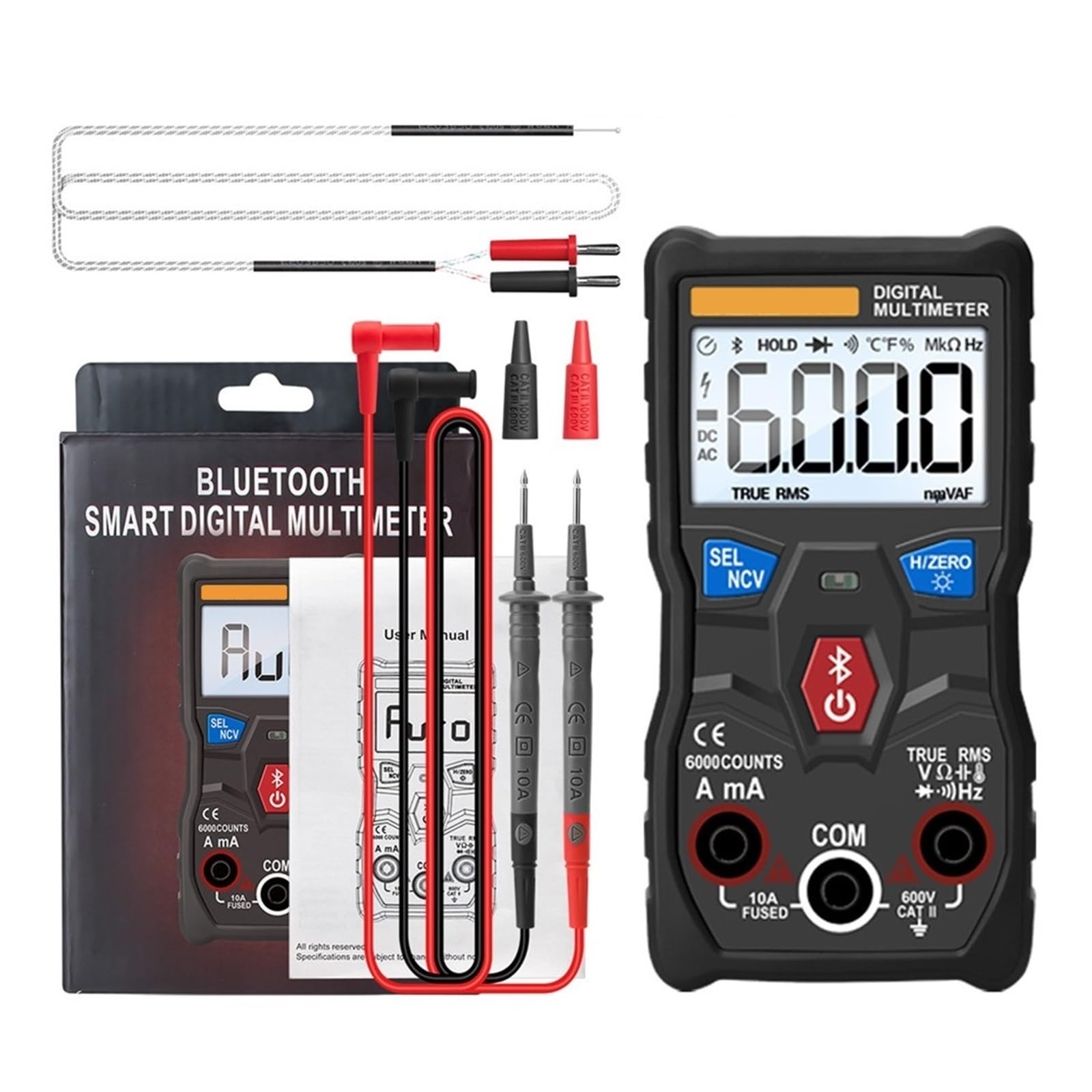 Multímetro Analógico Digital Bluetooth 6000 Recuentos True AC/DC Medidor De Prueba Automotriz Capacitancia Voltaje Corriente Lectura Rápida Precisa Sencilla(Red PRO)