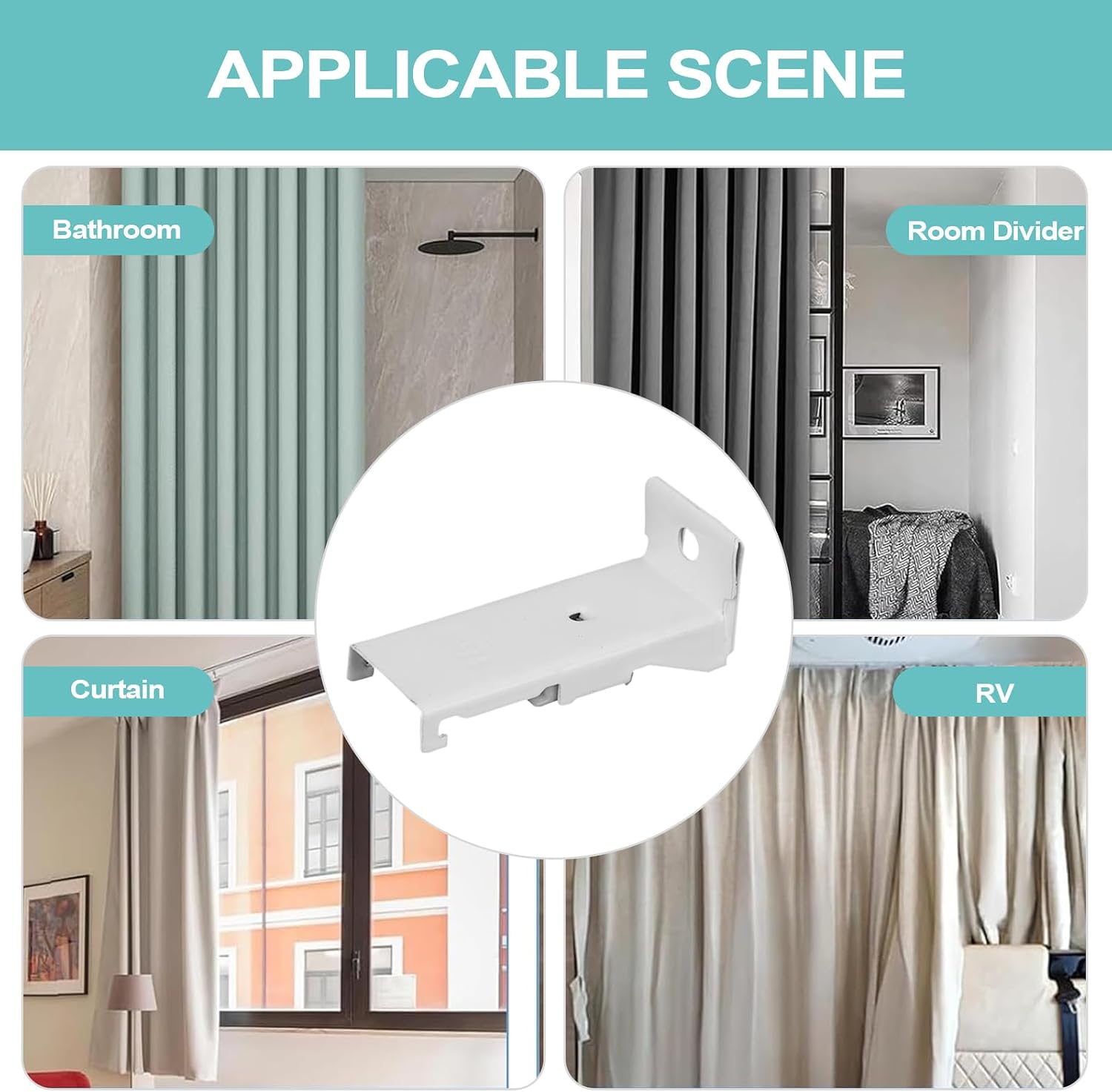 Drapery Rod Brackets - Wall Mount Brackets for Drapery Track, 6 Piece Bendable Flexible Holder, Heavy Duty Hardware, Easy Installation, Window Healing Accessory for Kitchen, Bedroom, Indoor, Outdoor