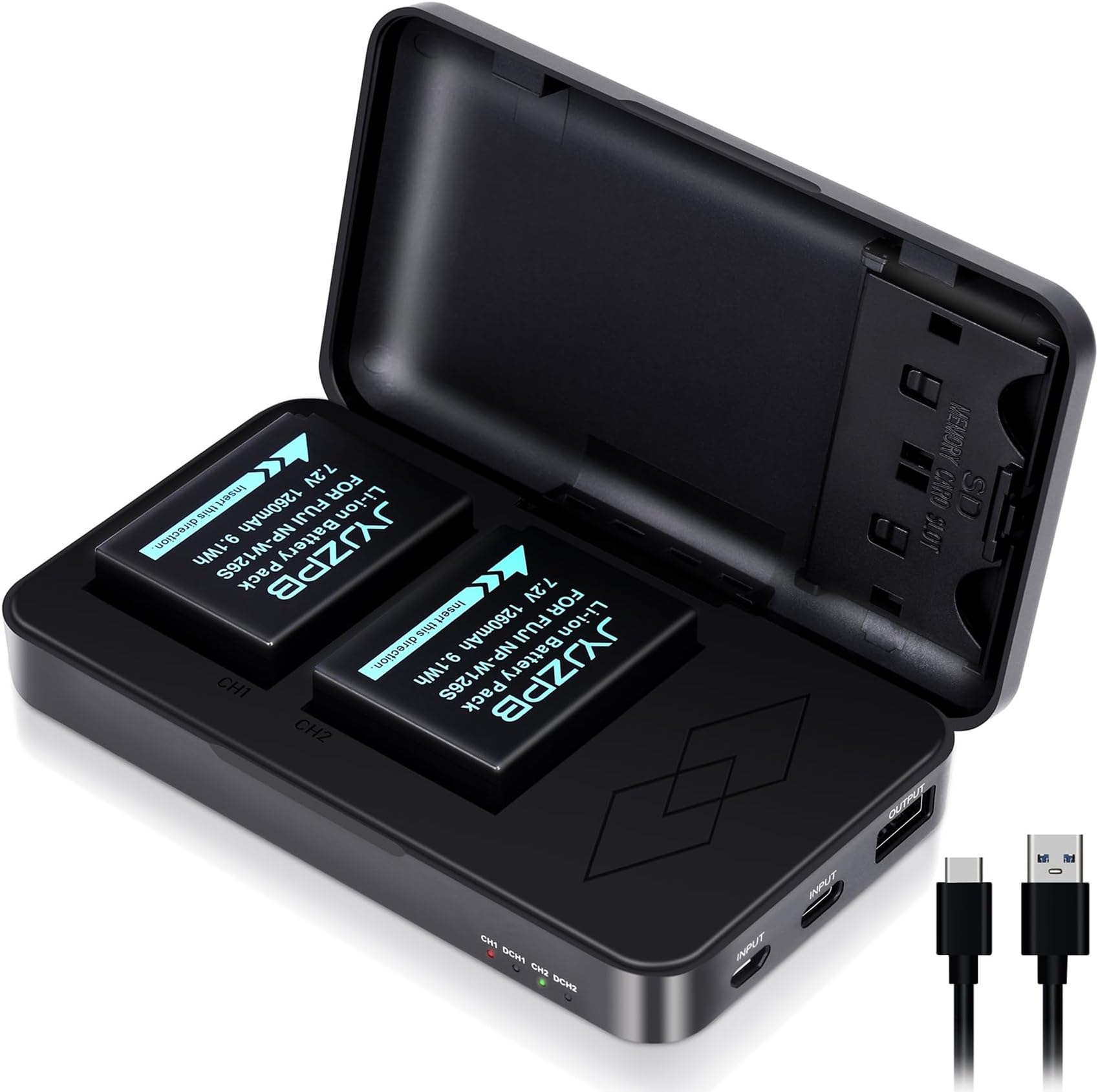 NP-W126 NP-W126S Battery and Charger Set, for Fujifilm X100V X100VI X100F X-T3 X-T2 X-T1 XA7 XA5 XA3 XA2 XA1 XT30II XT50 XT30 XT20 XT10 XS10 X-Pro1/2/3 XM1 XM5 XE1/2/3/4, 1260mAh*2 Pack