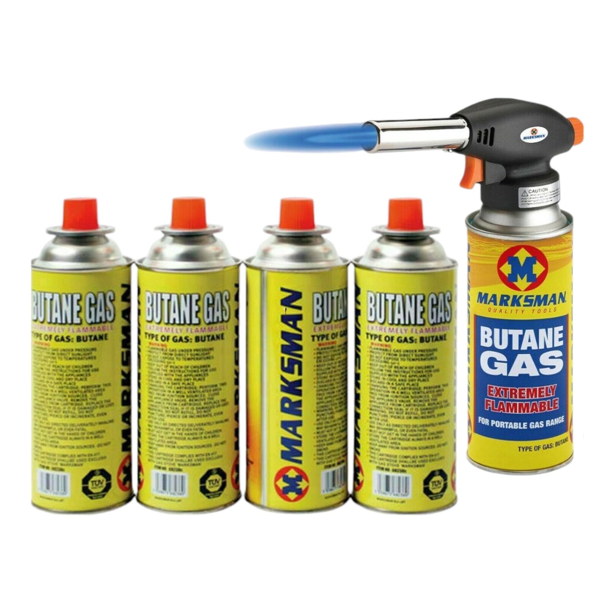 Homevibe Blow Torch With 4 Butane Gas Bottles – Refillable Flamethrower For Cooking, Camping, Bbq, Creme Brulee, Welding, Soldering, Weed Burning | Auto Ignition Blowtorch Lighter