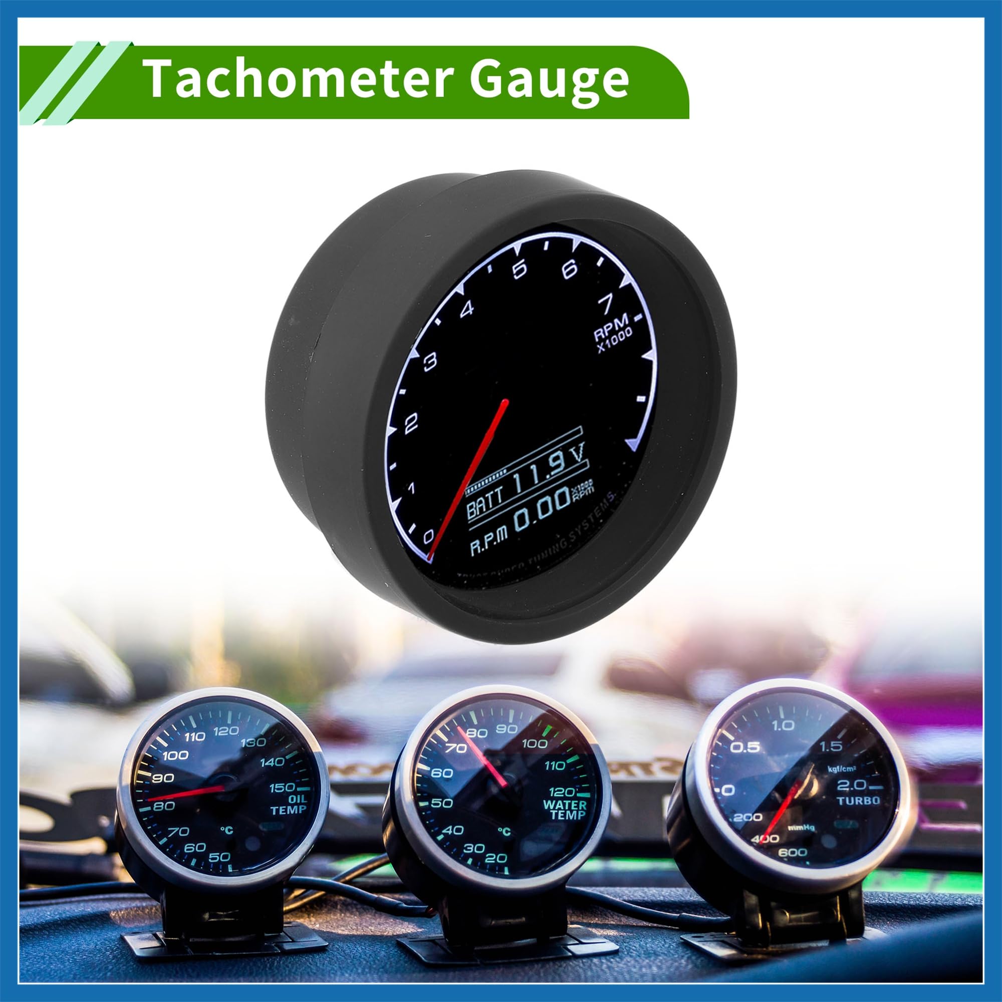 A ABSOPRO 2.5" 60mm Tachometer Gauge Colorful Pointer RPM Tachometer Tach Gauge 0-9000RPM W/Sensor and Bracket Universal Tachometer Car DC 12V Sostituzione dell'articolo