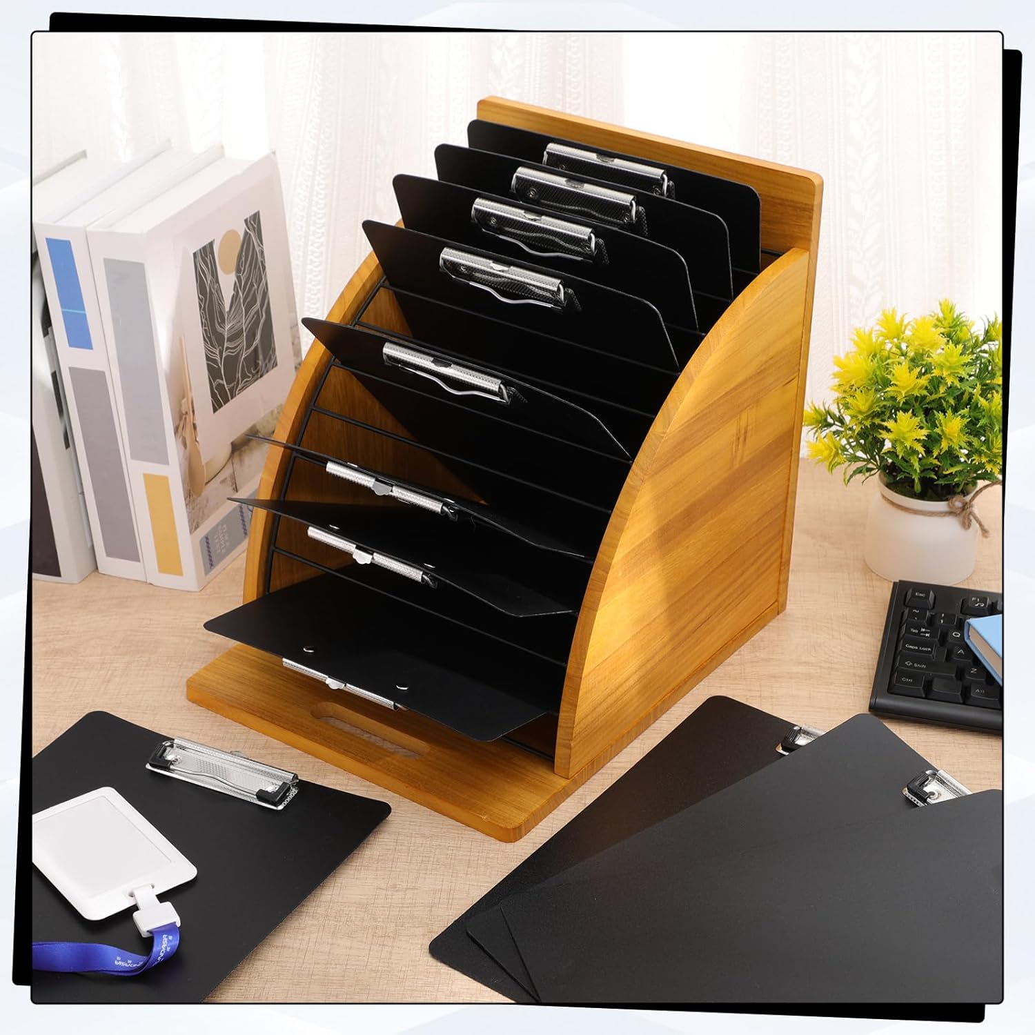 Seajan 13 Pcs Wooden Clipboard Holder Set Include 1 Organizer with Raised Side Panel 12 A4 Letter Size 12'' Plastic Clipboards for Classroom Office School Teacher Assembly Required(Black)