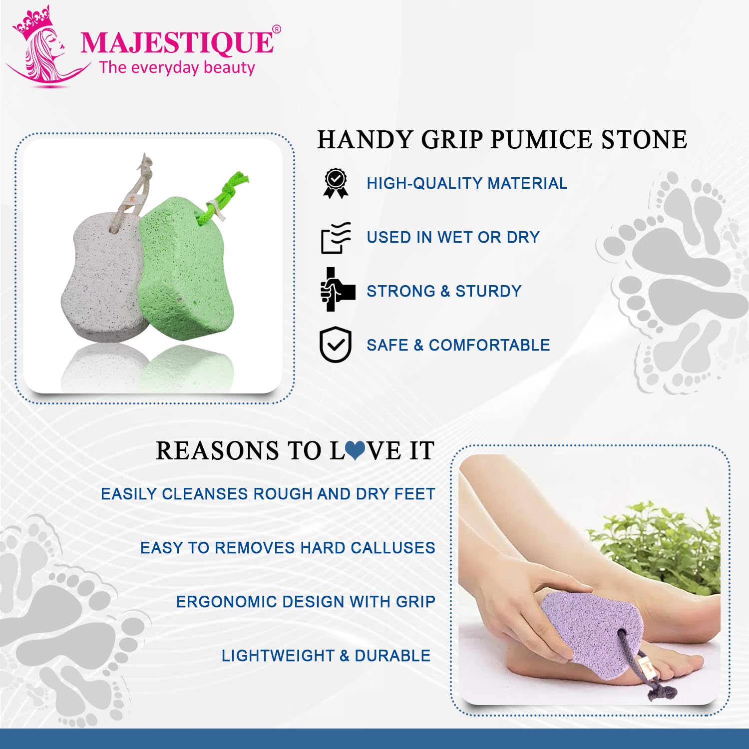 Majestique Pumice Stone, Natural Pumice Stone for Feet/Hand, Small Callus Remover/Foot Scrubber Stone for Men/Women 3