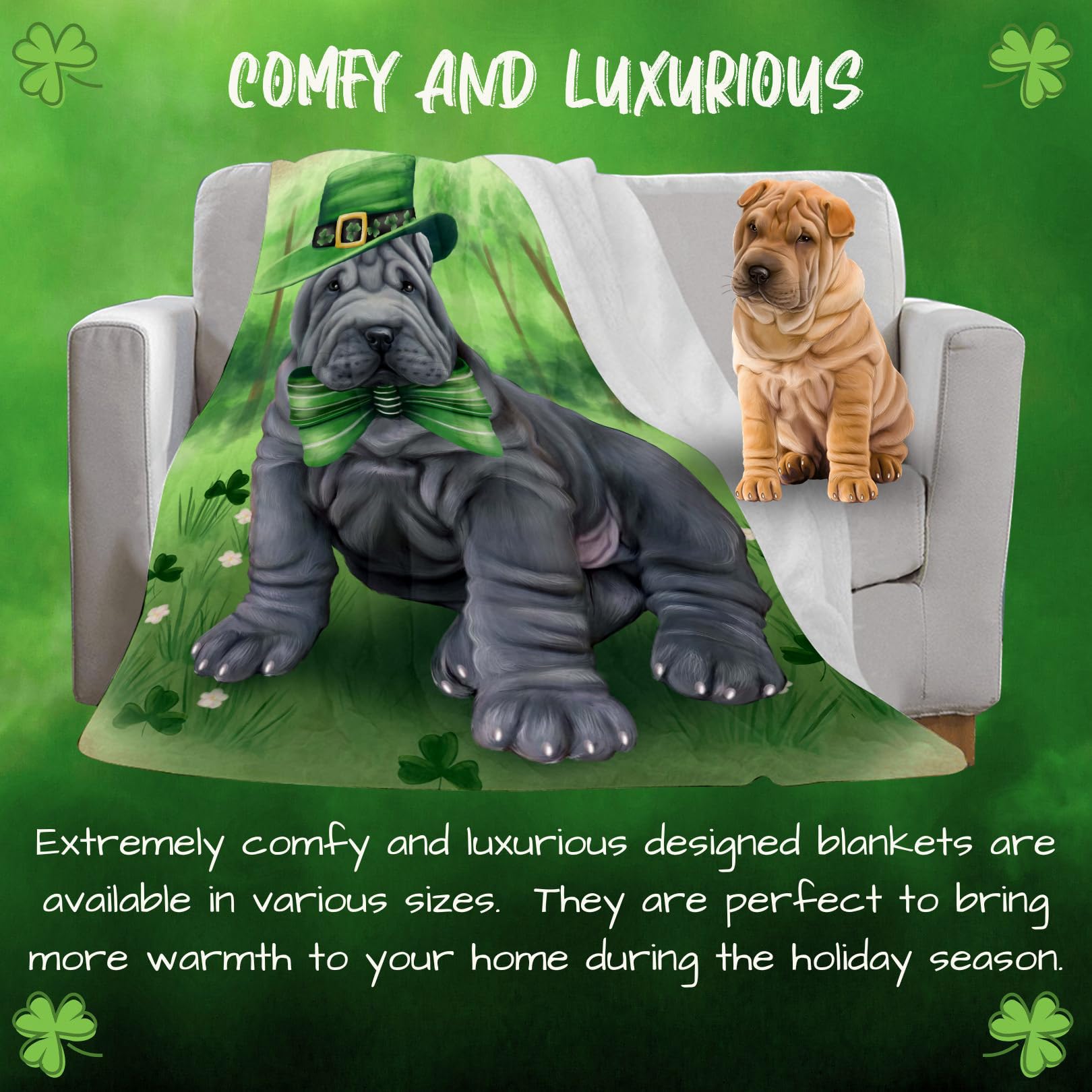 Amazon.com: St. Patricks Day Irish Shar Pei Dog Blanket  display picture 1
