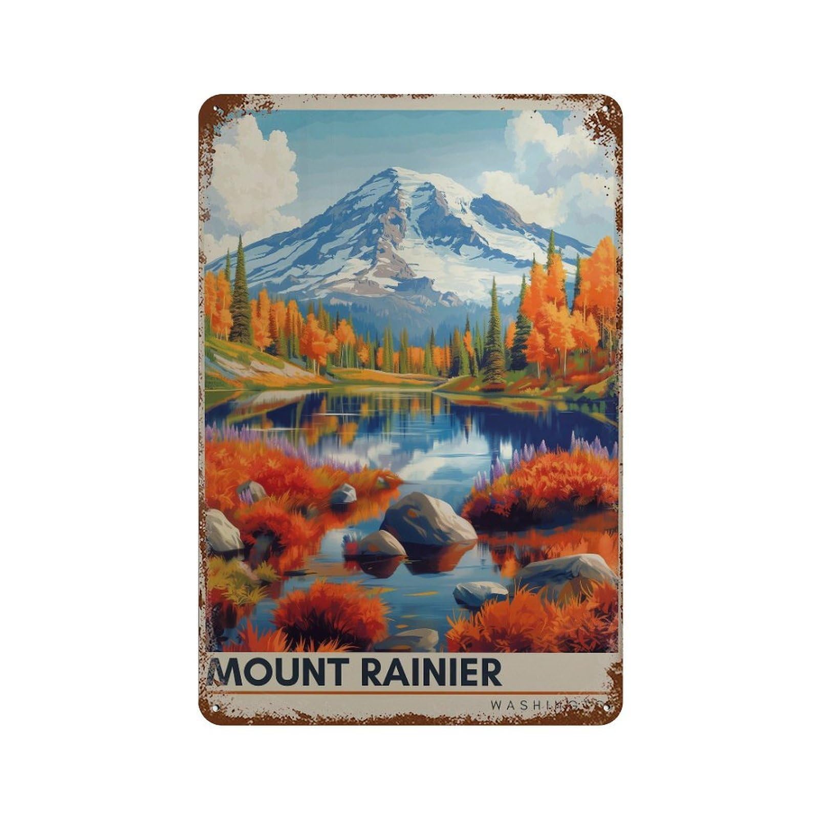 xiaoxiaoshen Mount Rainier Travel Washington US Wall Decor Art Metal Tin Poster Modern Home Decor Art Home Bar Shop Decorations Vintage Sign 30x20cm