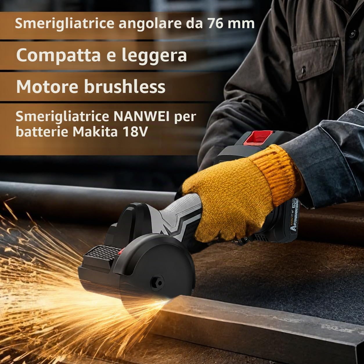 NANWEI 3-pollici smerigliatrice angolare a batteria per accumulatore Makita 18 V, 76 mm smerigliatrice compatta e leggera, 0–15.000 giri/min per dischi da taglio, dischi lamellari per taglio e