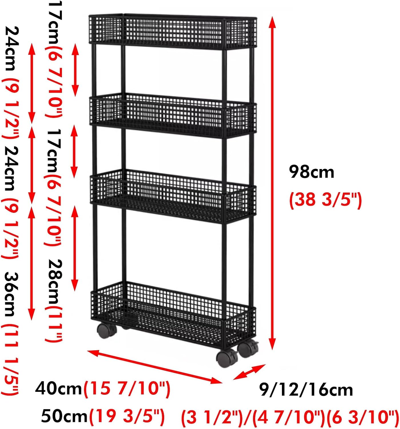 SRNSAEB Multifuction Door Storage Rack for Snacks/Essentials, Removable Pantry Organiser Over-the-Door Shelf, Bathroom & Office Behind The Door Cabinet Shelving(Black 40cm/15.7" x16cm/6.3",4 Tier)