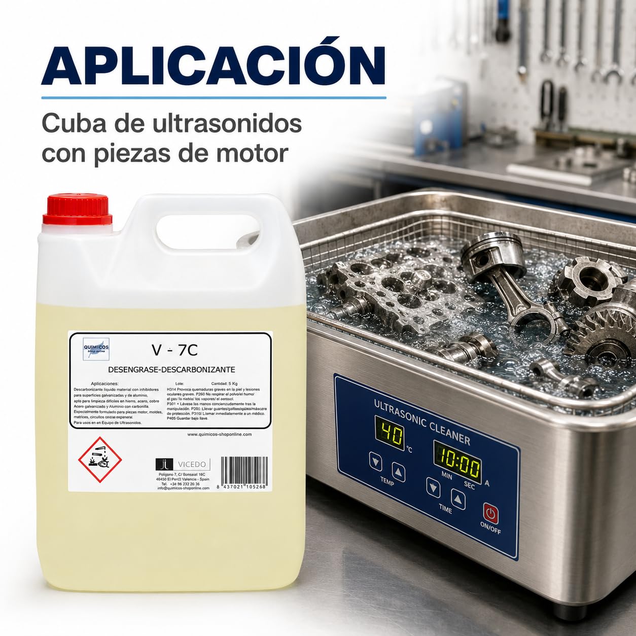 Limpiador Descarbonizante para Ultrasonidos V-7C 25 kg, Concentrado Multimetal para Motores, Culatas, Turbos y Piezas de Automoción