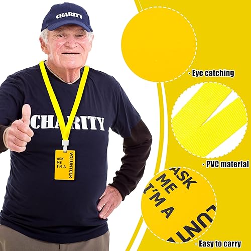Miniatura 3 de Ctosree 20 juegos de cordones para voluntarios con pase de tarjeta de plástico de PVC, color amarillo, credencial de voluntario para identificación,