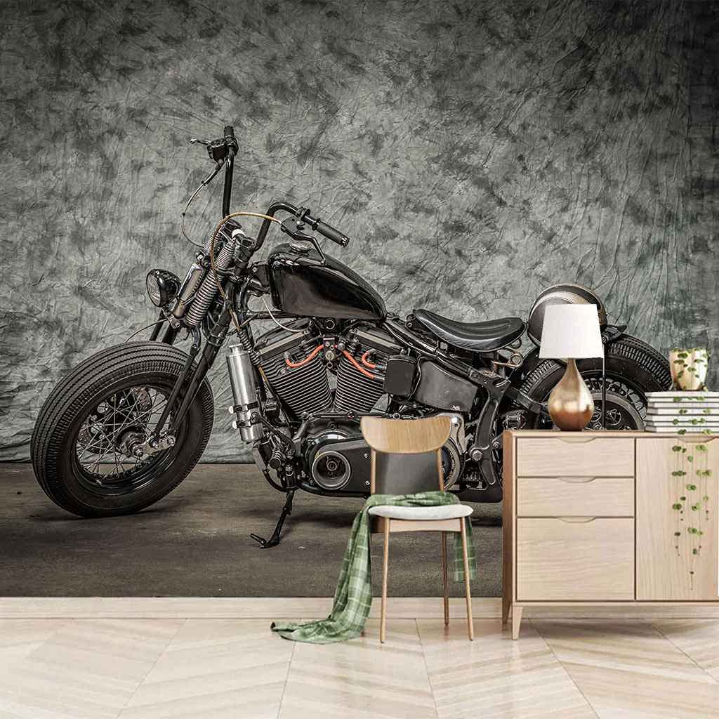Papier peint auto-adhésif moto noire 3D poster mural géant 200x140 cm pour salon