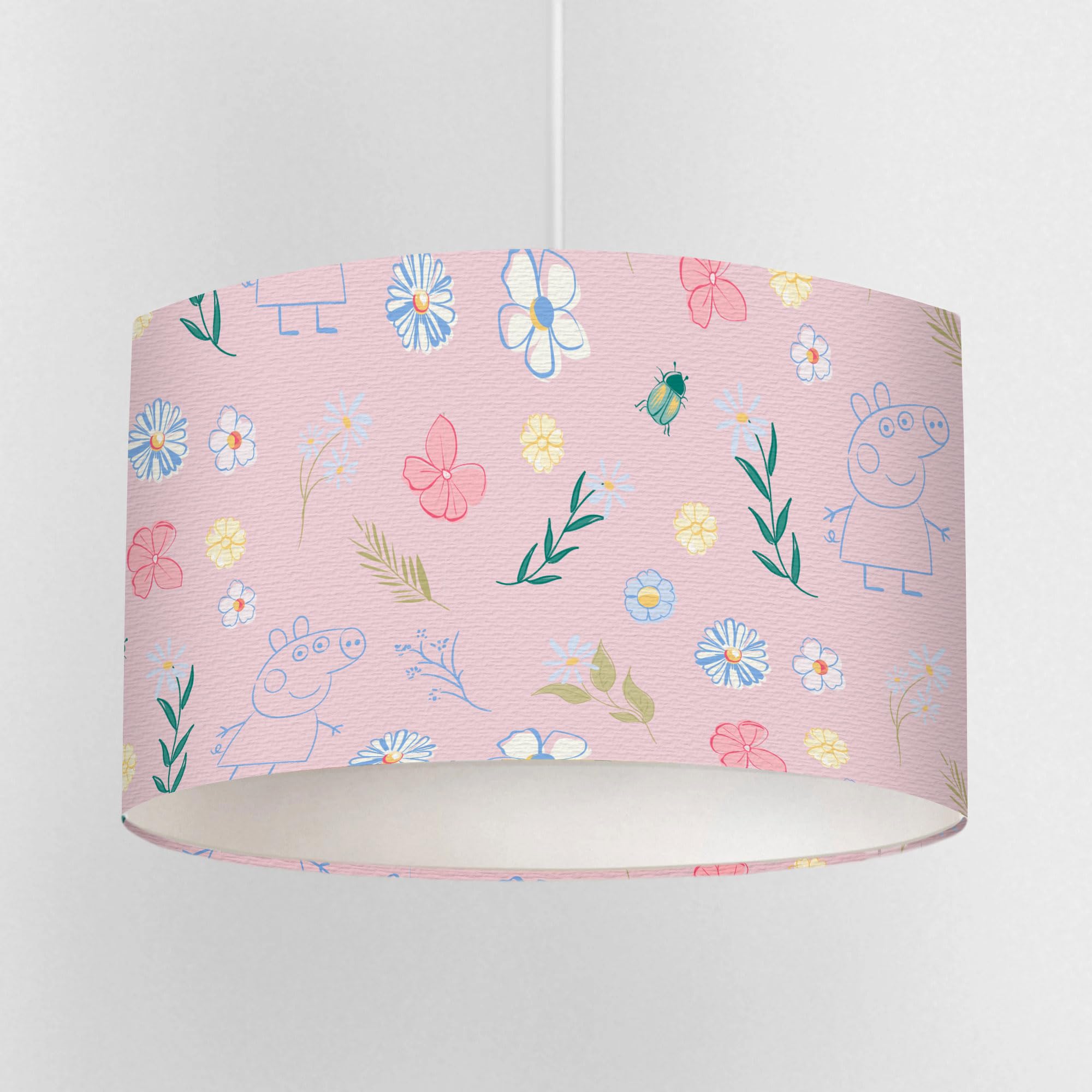 Peppa Pig Pink Floral Lampshade – Kids Ceiling Light Shade or Table Lamp Shade – Pastel Nursery Design – 20cm 30cm 40cm Drum – Official Licensed Children’s Lighting