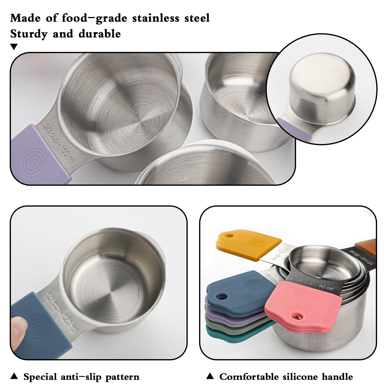 Magnetische Messbecher und Löffel, Set mit 16 magnetischen Messbechern, Edelstahl, magnetische Messlöffel, Set mit 8 Stück, mit Nivellierer für trockene flüssige Zutaten (7, bunt)