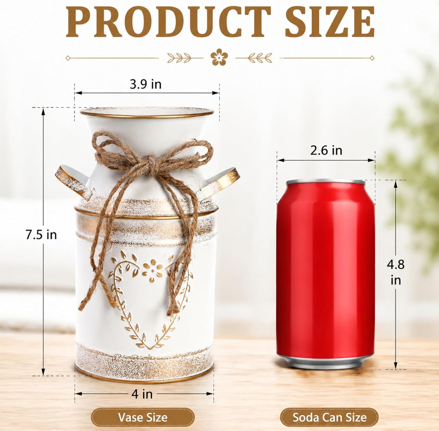Hacaroa 2 Pack Metal Milk Can Rustic Galvanized Vase, 7.5 Inch Shabby Chic Can Jug with Handle, Primitive Decorative Flower Vase Mini Pitcher for Home, Living Room, Kitchen, Farmhouse Decoration image 2